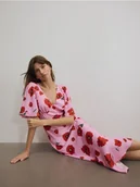 Sukienki - Reserved - Sukienka midi w kwiaty - różowy - miniaturka - grafika 1