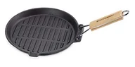 Patelnie - ECHTWERK Żeliwna patelnia grillowa z emaliowaną powłoką 24 cm, zdejmowana drewniana rączka, boczny odpływ tłuszczu, odpowiednia do kominków, grilli i piekarników - miniaturka - grafika 1