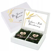 Pudełka i szkatułki - ZŁOTE DREWNIANE PUDEŁKO na OBRĄCZKI ŚLUB WESELE B - miniaturka - grafika 1