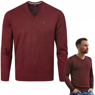 SWETER Męski w Serek Elegancki Gładki BORDOWY melanż XXXL Pako Jeans - Swetry męskie - miniaturka - grafika 1