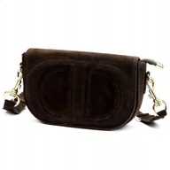 Torebki damskie - Czekoladowa zamszowa torebka damska Listonoszka Vera Pelle brązowa zamsz - miniaturka - grafika 1