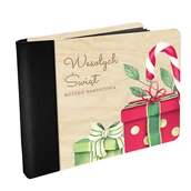 Albumy fotograficzne - Drewniany MINI FOTO ALBUM na zdjęcia PREZENTY ŚWIĄTECZNE z grawerowaną okładką z czarnymi kartami  prezent na święta - miniaturka - grafika 1