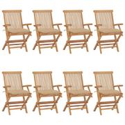 Fotele i krzesła ogrodowe - Krzesła ogrodowe z beżowymi poduszkami, 8 szt., drewno tekowe - miniaturka - grafika 1