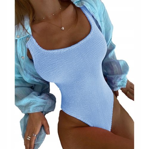 Błękitny Jednoczęściowy Strój Kąpielowy Seksowny Stylowy Modelujący Modny S