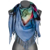 Apaszki i szaliki damskie - Chusta damska przejściowa jesienno zimowa na prezent z frędzlami RCC25-7 niebieska - miniaturka - grafika 1