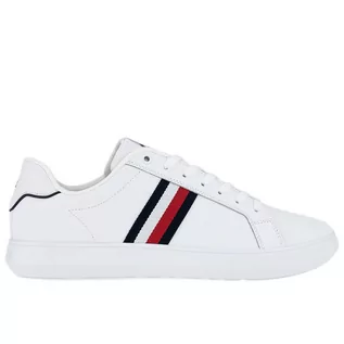 Buty sportowe męskie - Buty Tommy Hilfiger Corporate Leather Cup Stripes FM0FM04732-YBS - białe - grafika 1