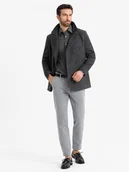 Kurtki męskie - Krótki dwurzędowy męski płaszcz z wełną grafitowy V1 OM-COWC-0115 S - miniaturka - grafika 1