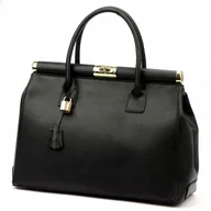 Torebki damskie - Torebka Damska Shopper Kuferek Vera Pelle Skórzana Czarna Teczka Aktówka - miniaturka - grafika 1