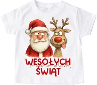 Koszulki dla dziewczynek - Koszulka dla dziecka z Mikołajem i Reniferem na Mikołajki - wesołych świąt - wzór wesołych42 - miniaturka - grafika 1