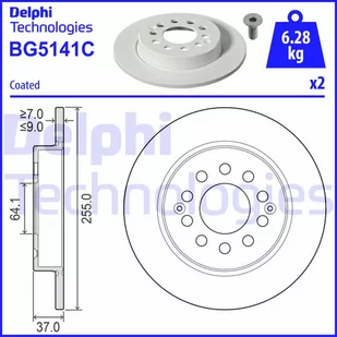 Tarcza hamulcowa DELPHI BG5141C - Tarcze hamulcowe - miniaturka - grafika 1