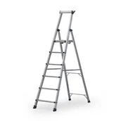 Pozostałe wyposażenie warsztatu - Schody aluminiowe jednostronne z półką, 1x6 stopni, wysokość 1,43 m - miniaturka - grafika 1