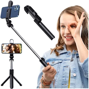 Uchwyt Alogy Bezprzewodowy Selfie Stick Bluetooth składany Tripod Mini statyw do telefonuZ lampką LED - Selfie stick - miniaturka - grafika 17