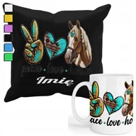 Gadżety dla niej i dla niego - ZESTAW KUBEK + PODUSZKA Z POSZEWKĄ- PREZENT DLA FANA HOBBY KONIE + IMIĘ - miniaturka - grafika 1