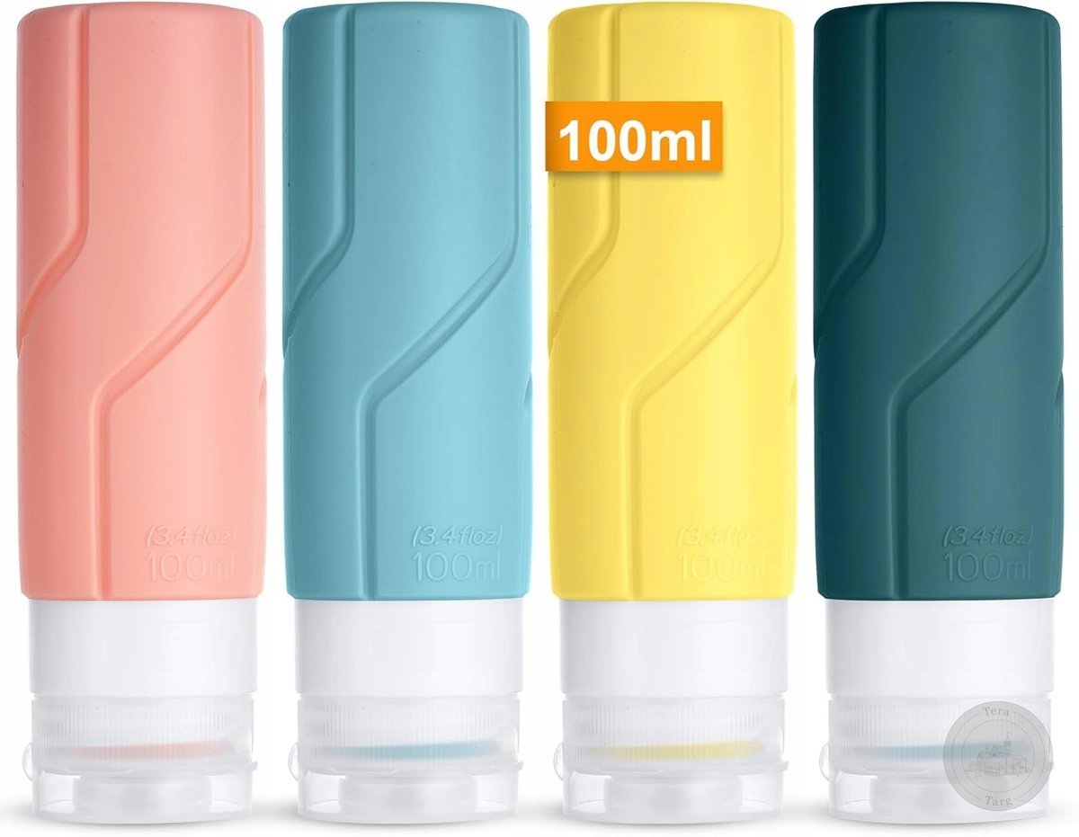 BUTELKI PODRÓŻNE SILIKONOWE 4 SZT 100 ML ANTYWYCIEKOWE BPA FREE