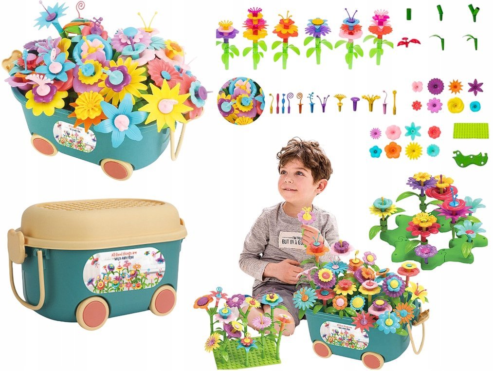 Zestaw Klocki Konstrukcyjne Kwiatki Rośliny Ogród 102el Kuferek Ogrodnik