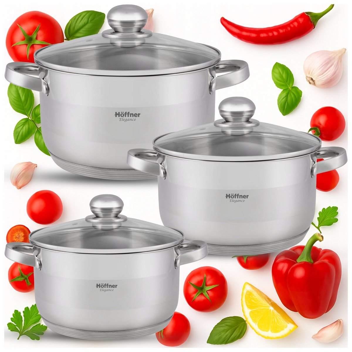 ZESTAW GARNKÓW INDUKCJA / NA GAZ KOMPLET GARNKI ZE STALI NIERDZEWNEJ 6 ELE