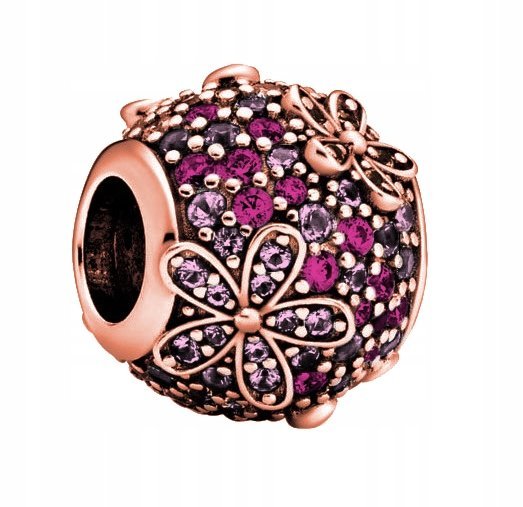 Charms Różowe Cyrkonie Kwiat różowe złoto 925