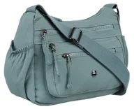 Torebki damskie - Niebieska torebka damska sportowa listonoszka z tkaniny kieszonki na suwak regulowany szeroki pasek na ramię PETERSON - miniaturka - grafika 1