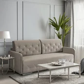 Sofy i kanapy - Sofa Rozkładana z Funkcją Spania VIVO Dwuosobowa Beżowa Glamour do Salonu - miniaturka - grafika 1