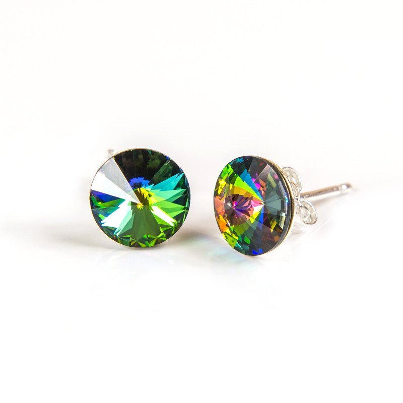 Srebrne Kolczyki 925 Z Kryształami Swarovski Rivoli 6Mm Vitrail Medium