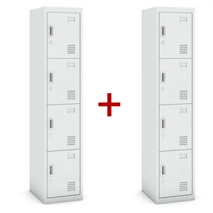 B2B Partner Szafka szatniowa 4-drzwiowa, zamek cylindryczny, 1800 x 380 x 450 mm, szara/szara, 1+1 GRATIS 485035 - Szafki BHP - miniaturka - grafika 1