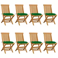 Fotele i krzesła ogrodowe - vidaXL Krzesła ogrodowe z zielonymi poduszkami, 8 szt., drewno tekowe! 3072937 - miniaturka - grafika 1