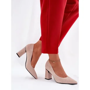 Eleganckie Czółenka Na Słupku Vinceza 62223 Beżowe beżowy - Czółenka - miniaturka - grafika 1