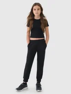 Spodnie i spodenki dla dziewczynek - 4F Spodnie dresowe joggery dziewczęce - czarne 122 (6-7 lat) - miniaturka - grafika 1