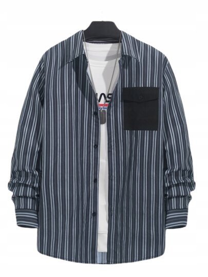 SHEIN KOSZULA MĘSKA NIEBIESKIE W PASKI XXL V3D