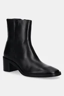 Botki damskie - Calvin Klein botki skórzane BLOCK HEEL ZIP BOOT LTH damskie kolor czarny na słupku HW0HW02593 - miniaturka - grafika 1