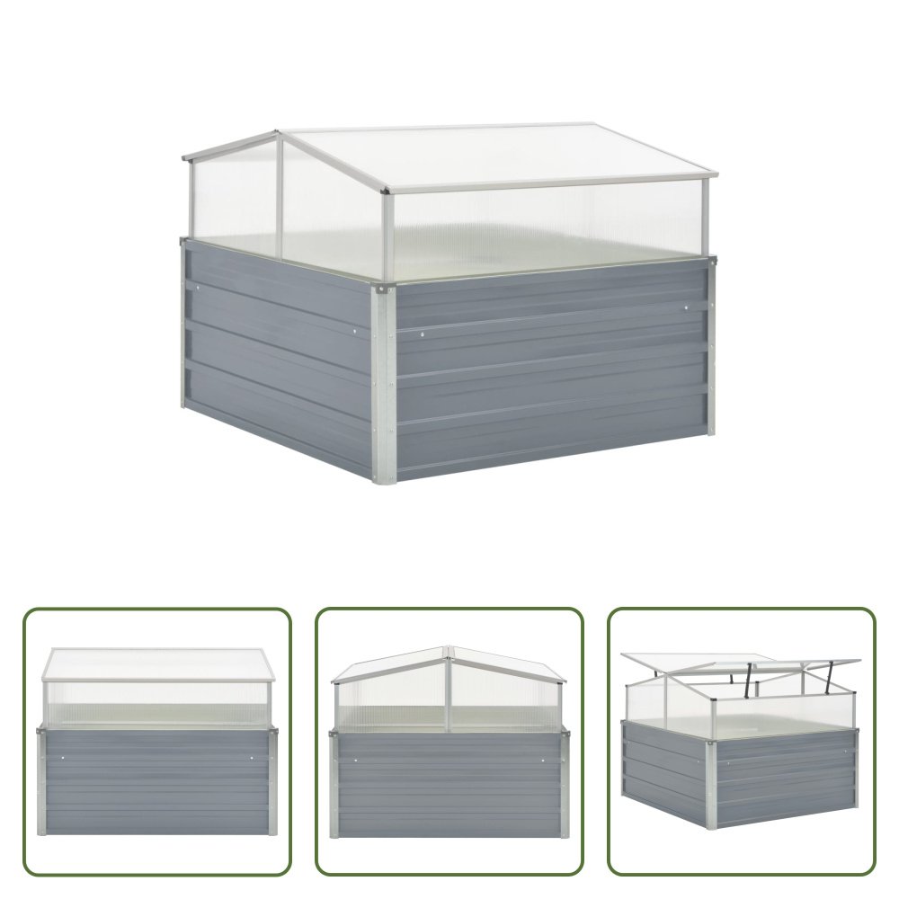 The Living Store Szklarnia szara stal ocynkowana 100×100×85 cm