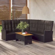 Leżaki ogrodowe - vidaXL Rozkładana sofa narożna z poduszkami, czarna, polirattan - miniaturka - grafika 1