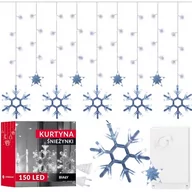 Oświetlenie świąteczne - Kurtyna świetlna 150 Led gwiazdy śnieżynki, lampki wewnętrzne światełka sople biały zimny - miniaturka - grafika 1