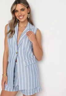 Jasnoniebieska Kamizelka z Krótkim Rękawem w Paski Vikirella - Kamizelki damskie - miniaturka - grafika 1