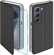 Etui i futerały do telefonów - Etui z klapką do Infinix HOT 50 4G Zamykane Czarne Futerał + Szkło 9H - miniaturka - grafika 1