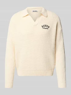 Sweter z dzianiny z wyhaftowanym logo - Swetry męskie - miniaturka - grafika 1