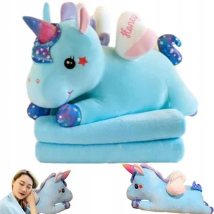 Maskotka Jednorożec DUŻA 3W1 PODUSZKA Z KOCEM ZAGŁÓWEK NIEBIESKI KOCYK MIŚ - Maskotki i pluszaki - miniaturka - grafika 1