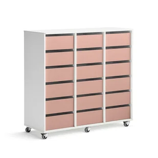 Regał szkolny CASPER, 18 szuflad, biały, ciemnoróżowy - Meble do szkół i przedszkoli - miniaturka - grafika 1