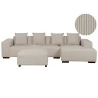 Narożniki - BELIANI Narożnik lewostronny z otomaną beżowy sztruksowy 4-osobowy sofa narożna z dodatkowymi poduszkami nowoczesny design - miniaturka - grafika 1
