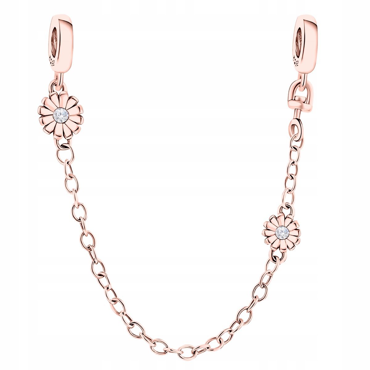Łańcuszek Zabezpieczający Pozłacany Stoper Kwiaty z Cyrkoniami SREBRO 925