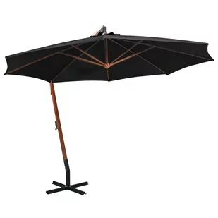 vidaXL Parasol ogrodowy wiszący na jodłowym słupku czarny 3,5x2,9 m 313772 - Parasole ogrodowe - miniaturka - grafika 2