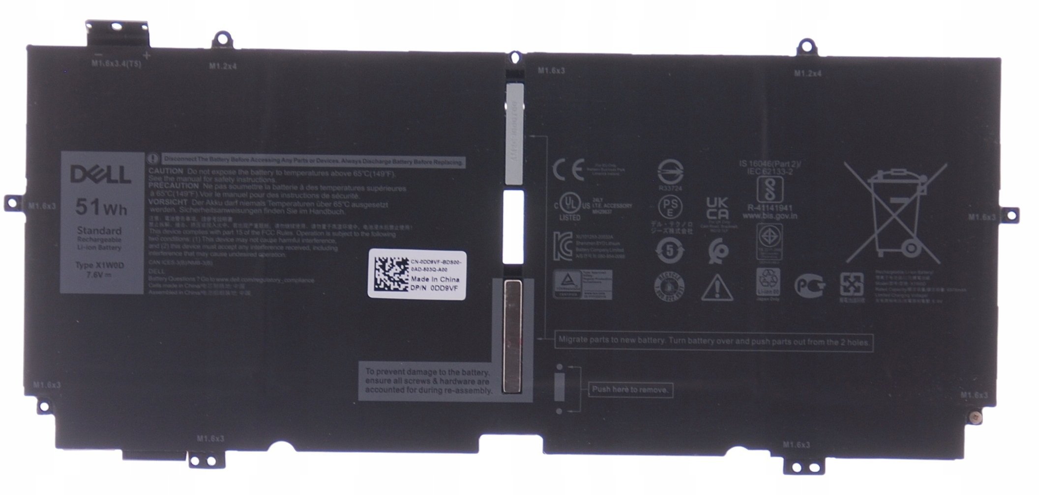 Bateria Dell 51Wh 4-cell Lithium-Ion battery for laptops DD9VF