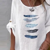 Koszule damskie - TEMU Elegancka koszula damska - gładka, z okrągłym dekoltem, casualowa bluzka modowa z kolorowymi nadrukami i detalami z guzikami, o luźnym kroju, - miniaturka - grafika 1