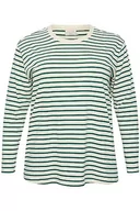 Koszulki i topy damskie - Kaffe Curve Plus Size Damska koszulka z długim rękawem Regular Fit Crew Neck, Antyczny biały/zielony pasek, M/du?y rozmiar - miniaturka - grafika 1