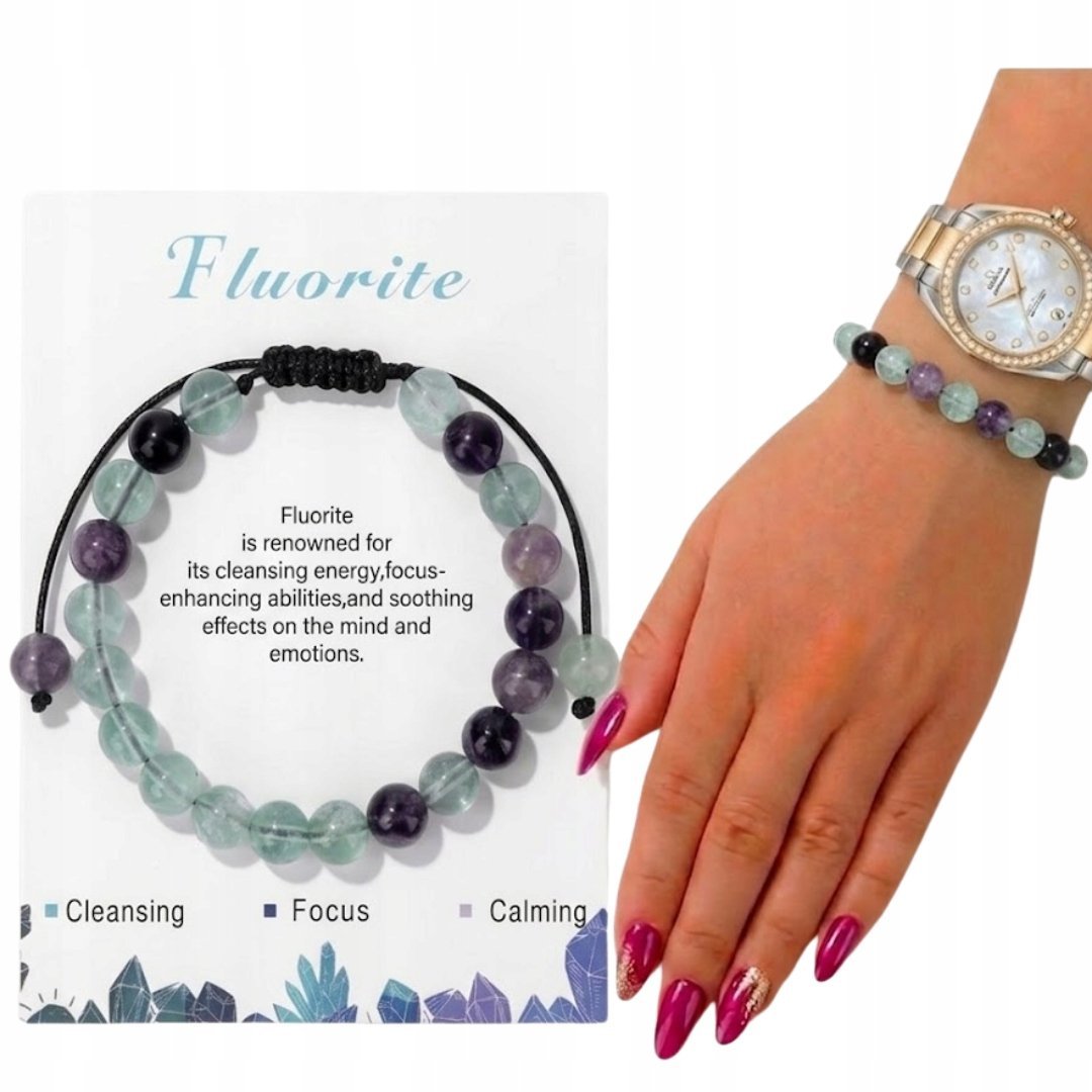 Fluoryt Bransoletka Regulowana z Kamienia Naturalnego Amulet Skupienia