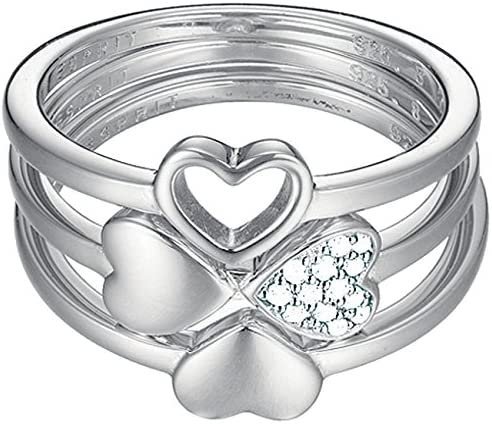 Esprit Women Three Rings Silver Zirconia Hearts ESSE91014A180 Size 56 (17.8)