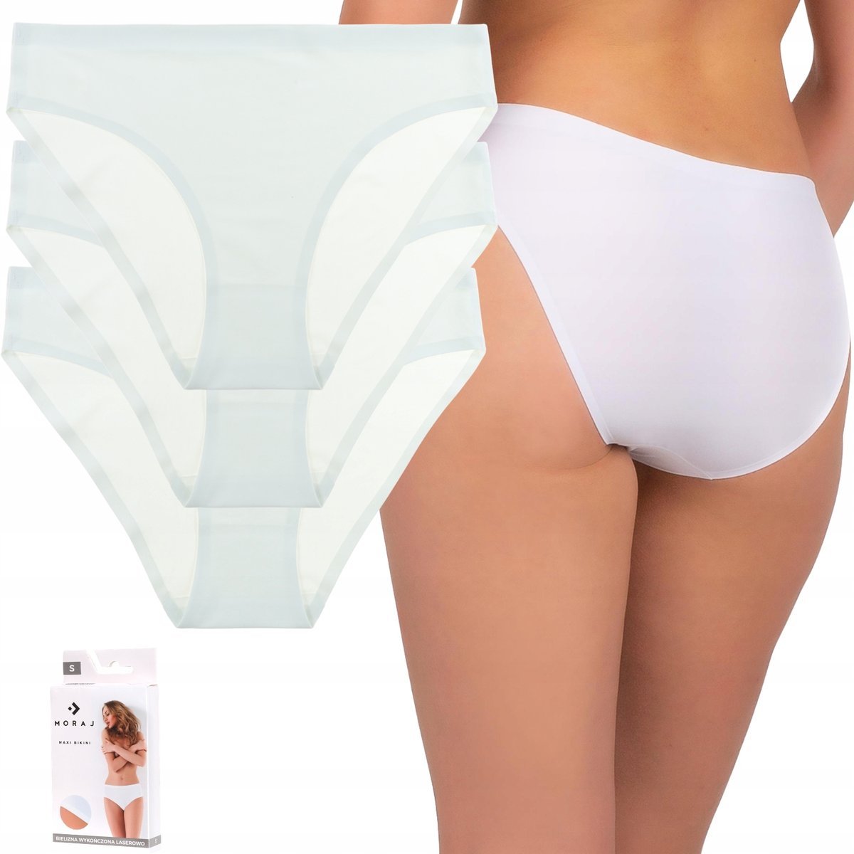 3X MAJTKI DAMSKIE BEZSZWOWE LASEROWO CIĘTE WYGODNE MINI BIKINI MORAJ M WHITE