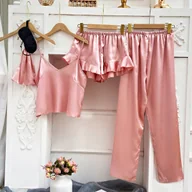 Piżamy damskie - ekskluzywna PIŻAMA satynowa modny i wygodny KOMPLET na lato ROZMIAR M 19 - miniaturka - grafika 1