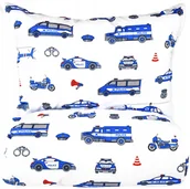 Pościel dla dzieci - Pościel policja auta motor dla policjanta 140x200 biała bawełna dla dziecka - miniaturka - grafika 1
