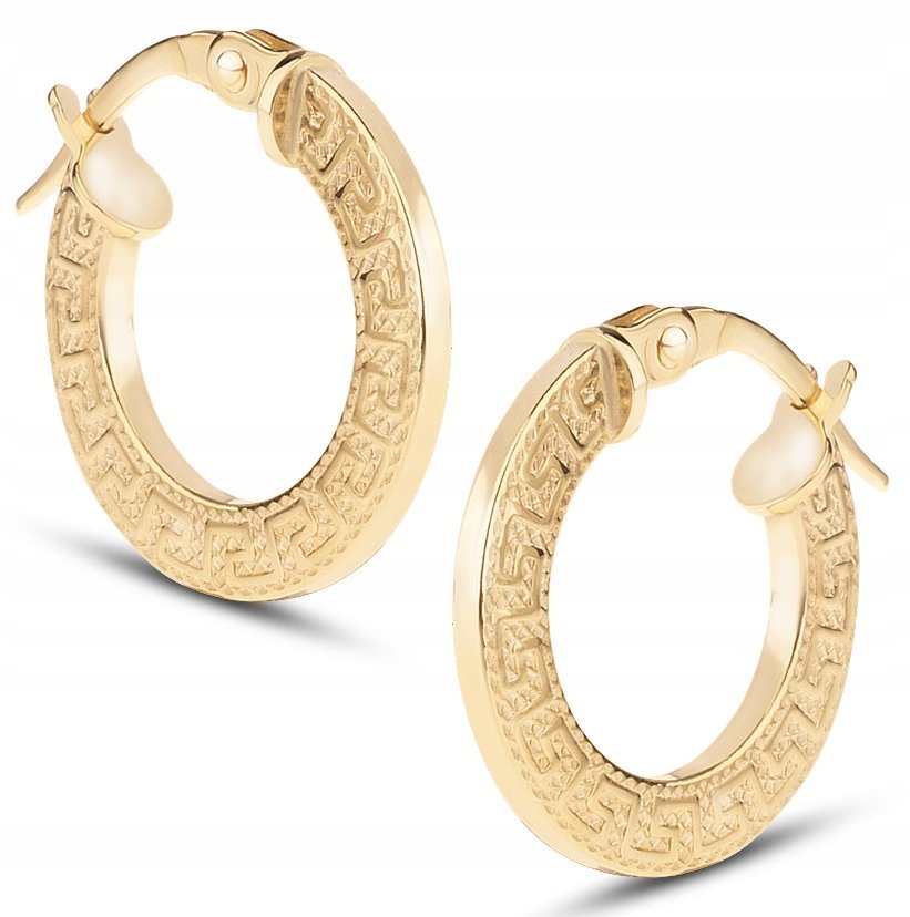 PIĘKNE ZŁOTE KOLCZYKI KÓŁECZKA Z GRECKIM WZOREM 14KT 585